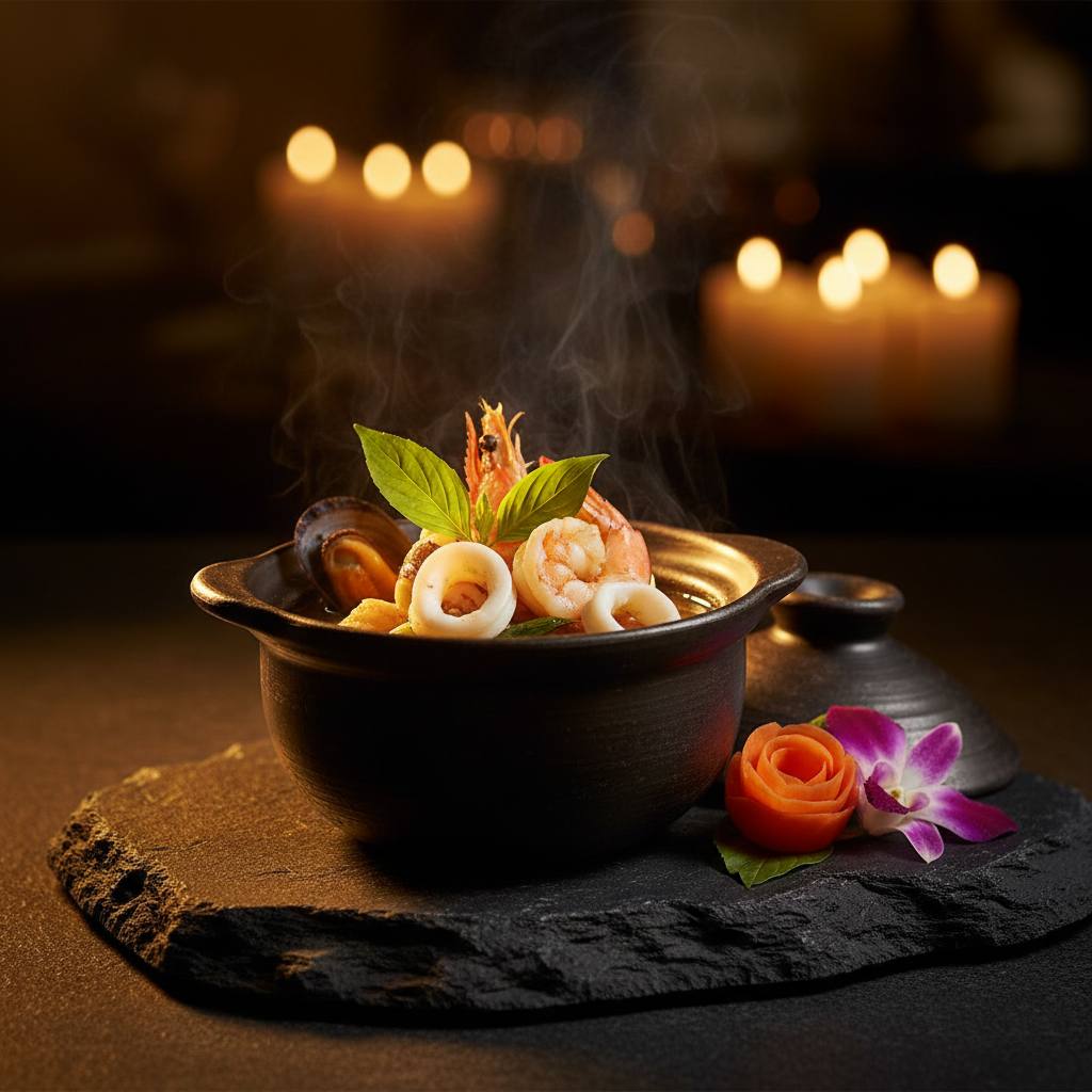 Tom Yum Clay Pot Seafood Soup with Basil